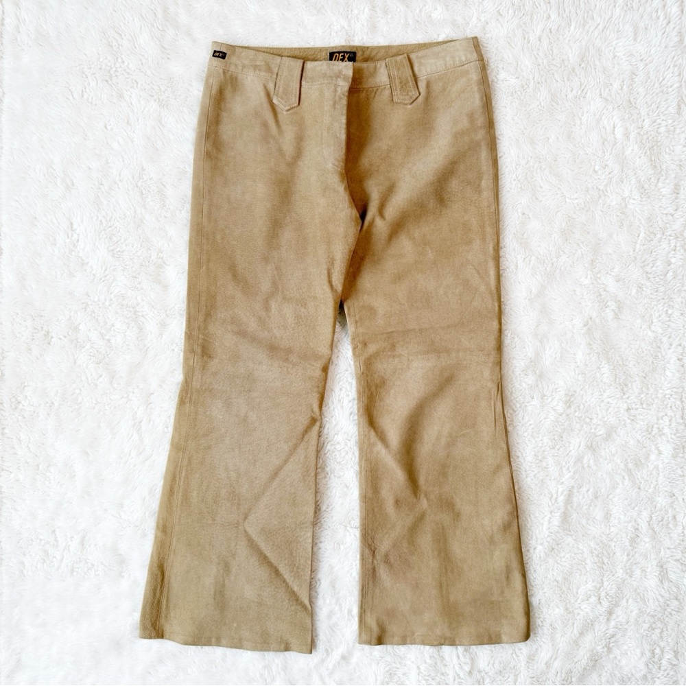 VTG Dex Women Tan Suede Leather Bootcut Flare Pants US9 Western Classic Boho Y2K